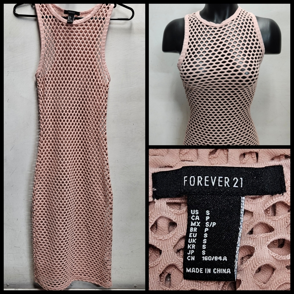 FOREVER 21 Small Mauve Pink Fishnet Midi Dress Sexy Costume